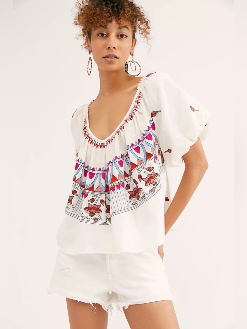 NWT FREE PEOPLE Wind in Her Hair Embroidered Top Cotton S